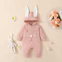 Guodeunh Newborn Baby Girl Boy Easter Romper Bunny Rabbit Ears Hooded Jumpsuit Little Sister and Brother Matching Outfit (Pink, 0-3 Months) (Pink)