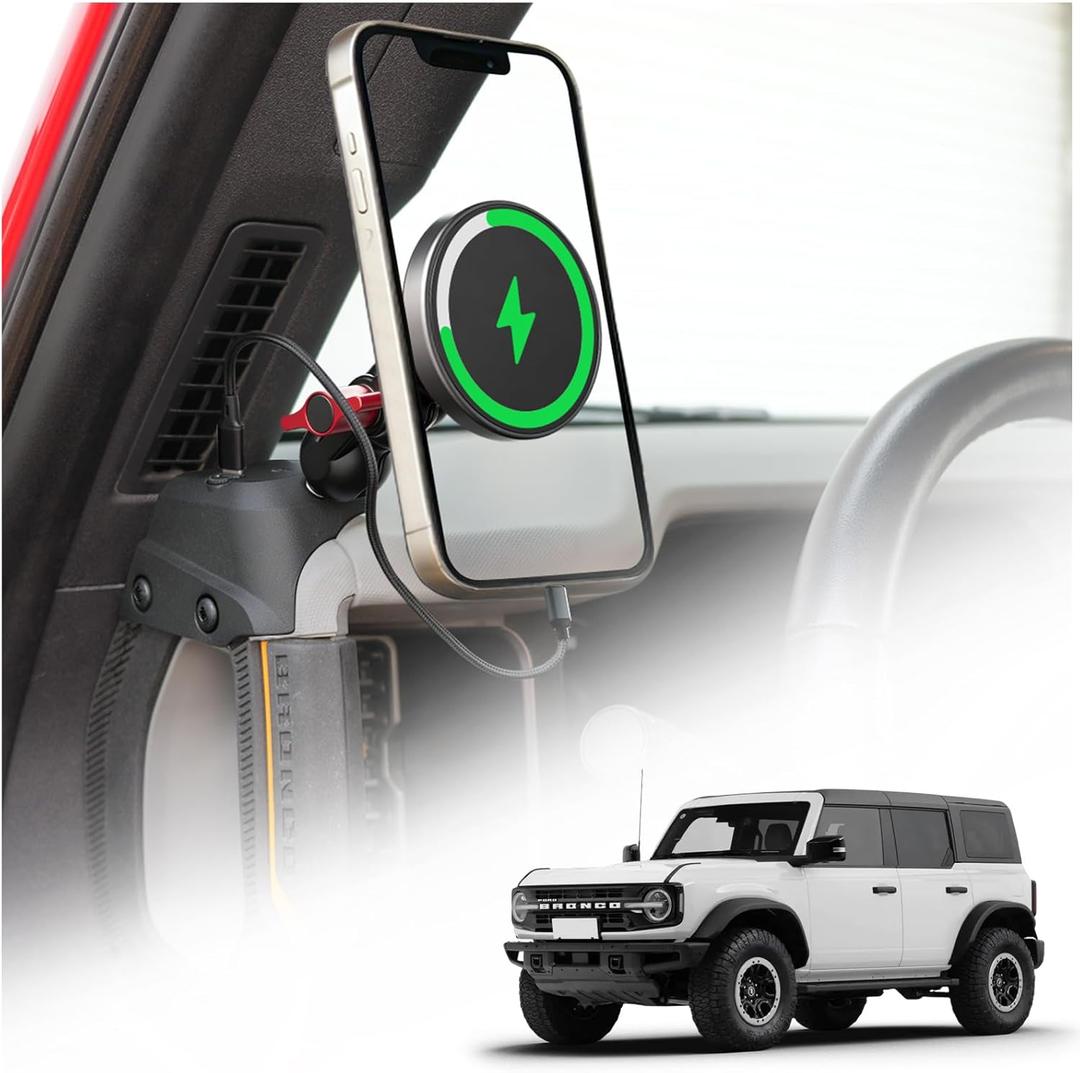 Magnetic Phone Holder with Charging C Port for Ford Bronco 2021 2022 2023 2024 2025 2026, Adjustable Angle 360 Phone Mount for Bronco Accessories