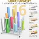 16 Rolls Large Mobile Blueprint Storage Cart with 4 Lockable Wheels, Heavy-Duty Wrapping Paper Storage Cart for Vinyl Roll Wallpaper/Fabric/Butcher Paper Organization