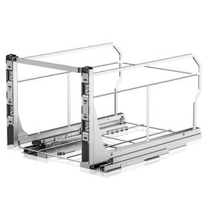 Pull Out Can Under Cabinet with Push to Open Slides, Insputer Heavy Duty Under Sink Garbage Can Kit for Kitchen, Laundry, Not Included Bin, Requires 15" W X 18" D Cabinet, has Installation video (Single, Silver)