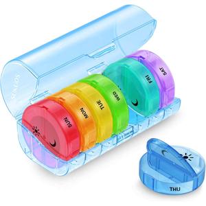 Sukuos Large Weekly Pill Organizer 2 Times a Day, Daily Pill Box 7 Day Easy to Open with Double Protection, AM PM Pill Case for Medicine/Vitamin/Fish Oil/Supplements (Blue)