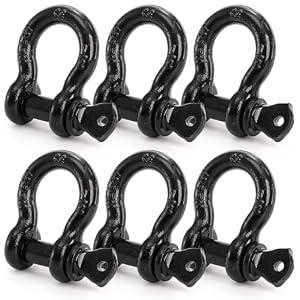Bekith 6 Pack 1/2" D Ring Shackle 2.0 Ton (4,000 lbs) Capacity with Screw Pin, Heavy Duty D Shackles for Tow Strap, Winch, Off-Road Truck Vehicle Recovery, Black