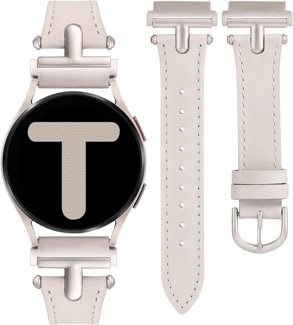 Wearlizer Leather Band Compatible with Samsung Galaxy Watch 7/6/5/4 Band 40mm 44mm/Watch 6 Classic 43mm 47mm/Watch 5 Pro 45mm/Watch 4 Classic 42mm 46mm/Watch 3 41mm/Active 2, 20mm Watch Band Women (Starlight/Starlight Buckle)