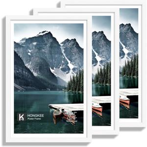 12x18 Frame Set of 3 - Display 11x17 Photo with Mat or 12 x 18 Poster without Mat, Wall Mounting Horizontal and Vertical, White