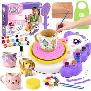 Pottery Wheel for Kids, Arts and Crafts for Kids Ages 8-12, Complete Pottery Painting Craft Kit with Clay, Art Supplies for Kids Toys Girls Birthday Christmas Gift for 6 7 8 9 10 11 12+, Purple