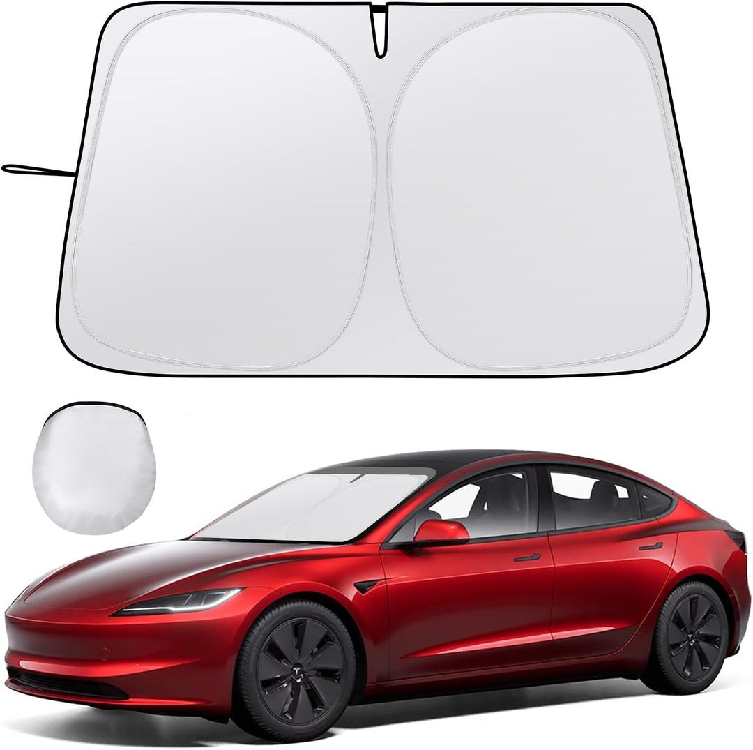 Car Windshield Sunshade for Tesla Model Y/3 - Folding Front Window Sun Shade Cover with Upgraded UV Protection Fabric, Professional Accessories for Tesla Model 3/Y 2016 to 2025 with a Storage Bag (Silver)