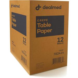 Dealmed Medical Exam Table Paper Roll | Disposable Covers for Doctors, Physicians, Diaper Changing, Waxing, Chiropractor, Tracing, Drawing, Coloring | Crepe, White, 14" x 125', 12 Rolls/Case