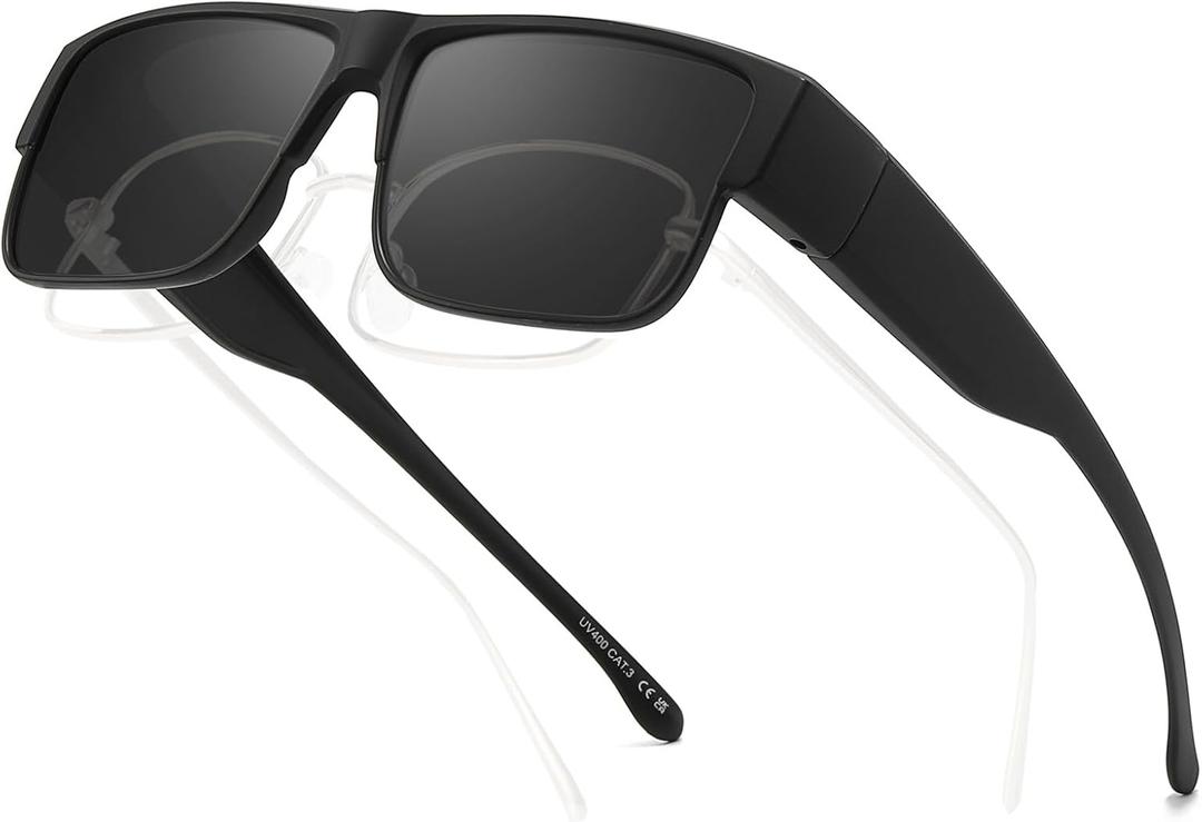 LVIOE Polarized Sunglasses Fit Over Glasses for Women Men, Wrap Around Over Sunglasses with UV Protection LS4101 (A1 Matte Black/Grey)
