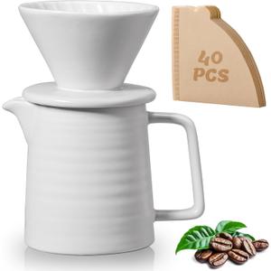 Pour Over Coffee Maker Set  Premium Ceramic Coffee Dripper with 500ml Capacity, Manual Style Coffee Maker White  Ideal for Home, Office, and Travel