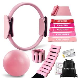 KANGFITER Pilates Equipment Kit for Home Workout, Pilates Ring and Ball Set with Adjustable Ankle Wrist Weights, Resistance Bands, Tape Measure, Bag, Pilates Essentials Accessories for Women Yoga