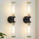 Black and Gold Wall Sconces Set of Two, Bathroom Light Fixtures with Clear Glass Modern Hardwired Wall Scones for Bathroom Mirror Living Room Hallway Bedroom(Bulbs Not Include)
