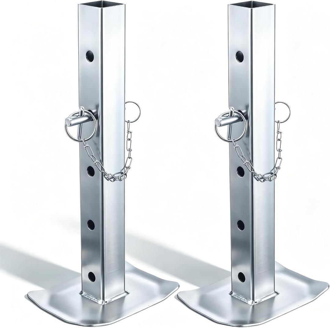 2 Pcs Drop Leg and Pin for Jack, 8000 lbs, Adjustable Jack Stand for 2 Inch Square Tube Trailer, Heavy Duty Galvanized Steel Drop Legs with 5 Mounting Holes for Car Maintenance Support