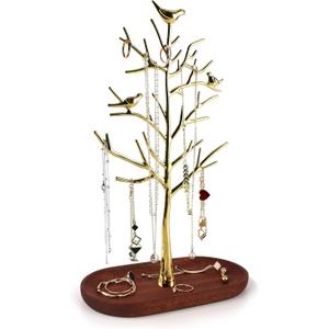 MORE&LESS Branch Jewelry Rack with wood tray,Retro color,Tree Tower Rack Hanging Organizer for Ring Earrings Necklace Bracelet,Suitable for living rooms, bathrooms,offices,etc.