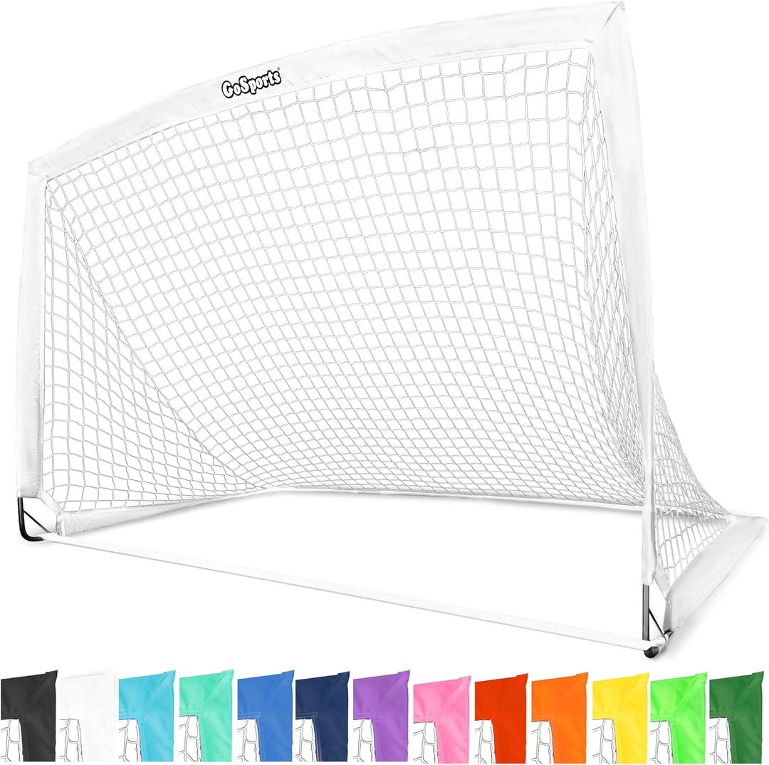 GoSports Portable Soccer Goals for Kids - 13 Color Options - Choose 4 x 3 ft or 6 x 4 ft - Team Tone Pop Up Nets for Backyard