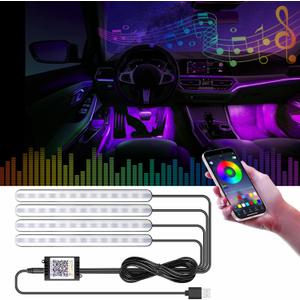 Car Led Under Dash Light Foot Well Interior RGB, 29 Modes Static/Gradient/Strobe, Music Sync, Timer & App Control, USB 5V, Inside Car Neon Lighting, No Remote