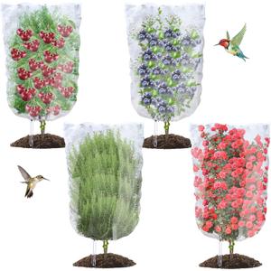 4PCS Bird Netting 6.6x8.2FT Tree Net Mesh Bag with Drawstring Garden Insect Netting Pest Barrier Blueberry Netting Plant Row Cover White Mosquito Net for Fruit/Flower/Vegetables
