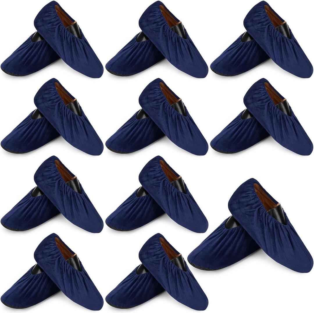 JaGely 11 Pairs Reusable Shoe Covers Non Slip Cloth Washable Thickened Bowling Shoe Covers for Indoors Men Women(Navy)