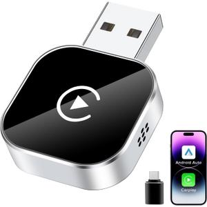 Wireless CarPlay Adapter, 2 in 1 2026 Convert Wired to Wireless CarPlay & Android Auto Adapter, Mini Size with Extension Cable USB & USB-C/Type-C, Stable Car Control & No Delay (White)