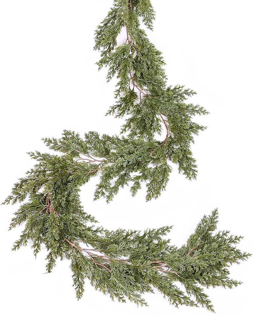 Lvydec 9Ft Christmas Pine Garland Decoration, Christmas Greenery Garland Realistic Cedar Cypress Leaves for Holiday Mantel Fireplace Table Centerpiece (9Foot)