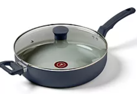 T-Fal Refresh Ceramic Nonstick Saute Pan with Lid 5 Qt, Made without PFOA and PTFE, Oven and Broiler Safe up to 350°F Cookware, Frying Pan, Stay-Cool Handle, Skillet Pots and Pans, Blue
