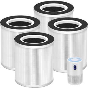 B-D02L Replacement Filter for MOOKA & KOIOS B-D02L Air Purifi-er, for VEWIOR B-D02U Air Purifi-er,3-in-1 H13 True HEPA with Activated Carbon Filter,4 Pack,White