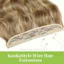 KooKaStyle Invisible Wire Hair Extensions with Transparent Headband Adjustable Size 4 Secure Clips Long Wavy Secret Wire Hairpiece for Women (20 Inch, Light Brown mix Golden Blonde)