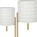 ARNIS Modern Planter Pots, Set of 2 Large Planters with Stand, Decorative Planters, Metal Pots with Drainage Holes for Living Room, Office, Garden or Balcony, 10.5 &12.25 Inch, Matte White