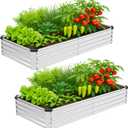 2 Pack 8x4x1FT Galvanized Metal Raised Garden Bed Kit for Vegetables, Herbs, Open-Bottom Large Capacity Outdoor Planter Box Gardening Stakes, Silver