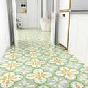 12"x12" Green Boho Floral Peel and Stick Floor Tile Self Adhesive Waterproof Vinyl Flooring Removable Linoleum Stick on Floor Tiles for Bathroom Kitchen Bedroom Pet House Living Room