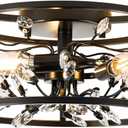 Crystal Flower Ceiling Lights - Vintage Flush Mount Ceiling Light - Black Hallway Ceiling Lighting for Bedroom Living Room C2190-BK