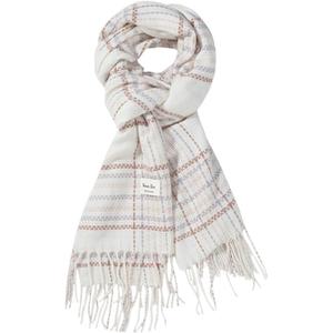 FGSS Unisex Classic Tartan Plaid Scarves Women Men Winter Warm Scarf - Soft Lightweight Faux Cashmere Check Fringe Wrap (White & Striped Grid)