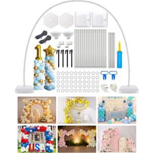 6IN1 Balloon Arch Stand Kit, 10.8ft Adjustable Balloon Column Stand with Base, Reusable Balloon Arch Kit Party Backdrop Decoration for Birthday Graduation Mother's Day Wedding Baby Shower