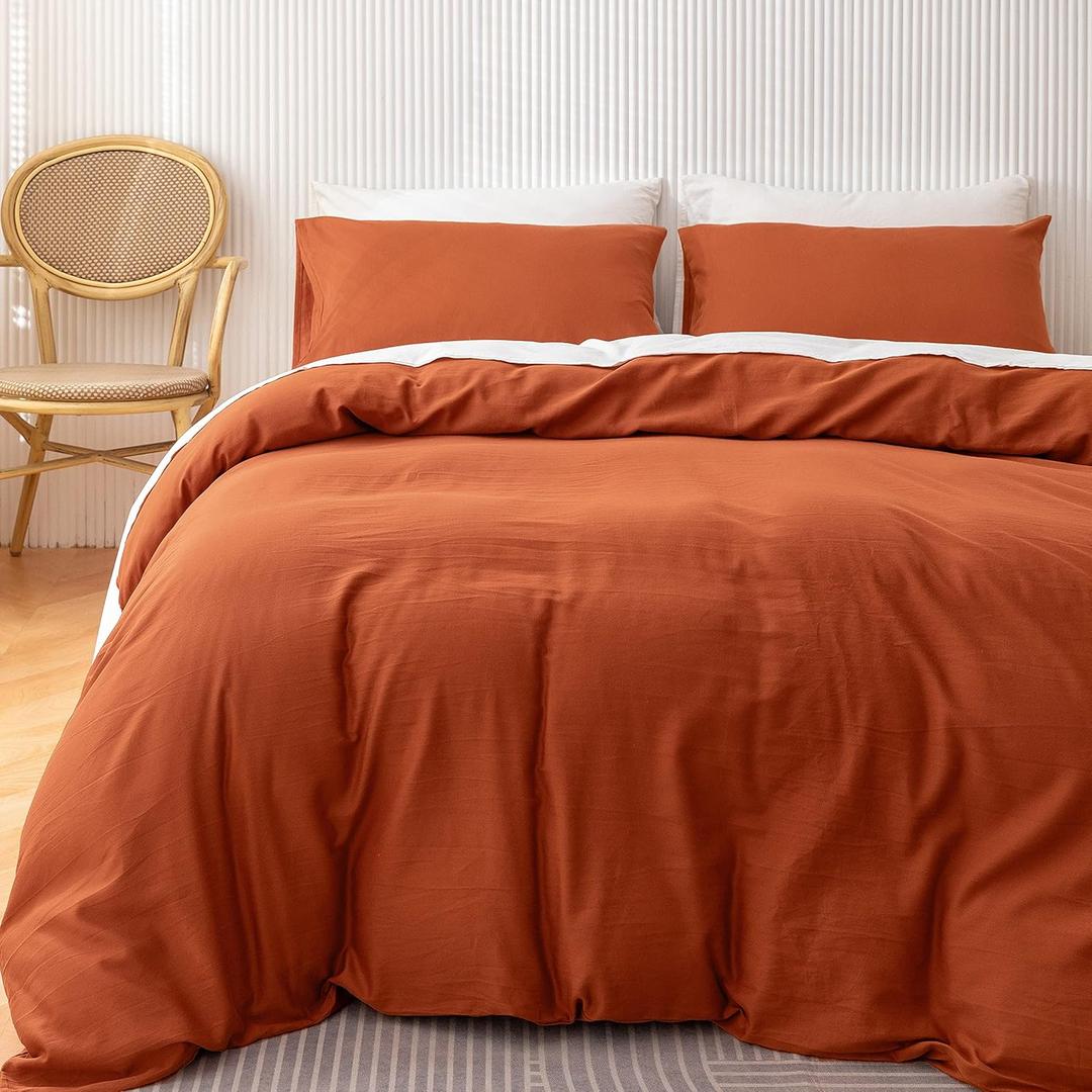 HeimenAogo Egyptian Cotton Duvet Cover Set Queen, Ultra Soft and Breathable Comforter Cover with Zipper Closure, High Thread Count Long Staple Cotton Blanket Cover 3pcs (90"90"), Burnt Orange