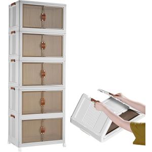 Storage Bins With Lids, Stackable Closet Organizers With Wheels, Large Clear Plastic Storage Box, For Storing Clothes Books In Pantry Bedroom Kitchen(Width 45cm/17.7in,5 Layer)