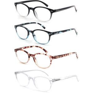 Reading Glasses Women Blue Light Blocking Small Round Readers +1.50 Magnifying Cheaters Glasses for Small Head&Petite Face 4 Pack