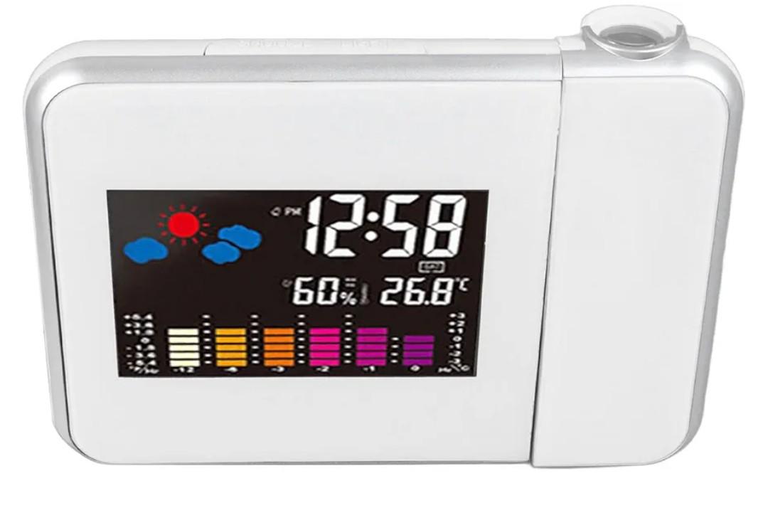 Projection Electronic Clock, Portable Desktop Alarm Clock with Temperature Humidity Display for Office Bedroom, Compact Design Easy to Operate, Large Screen Clear Font