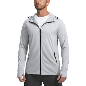 Men's UPF 50+ Light Jacket Full Zip Sun Protection Hoodie Long Sleeve Sun Shirts for Men Hiking Fishing Zip Pockets (X-Large)