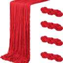 4 Pack Red Cheesecloth Table Runner 20 x 120 inch Gauze Table Runners 10 FT Long,Semi Sheer Boho Cheese Cloth Fabric Table Runner Bulk for Party,Wedding,Baby Shower,Bridal Shower Decoration