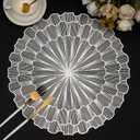 Evevda Silver Placemats Set of 6 Round 15 inch Table Mats Vinyl Pressed Waterproof Table Placemats for Dining Table Decoration Wedding Holiday Party