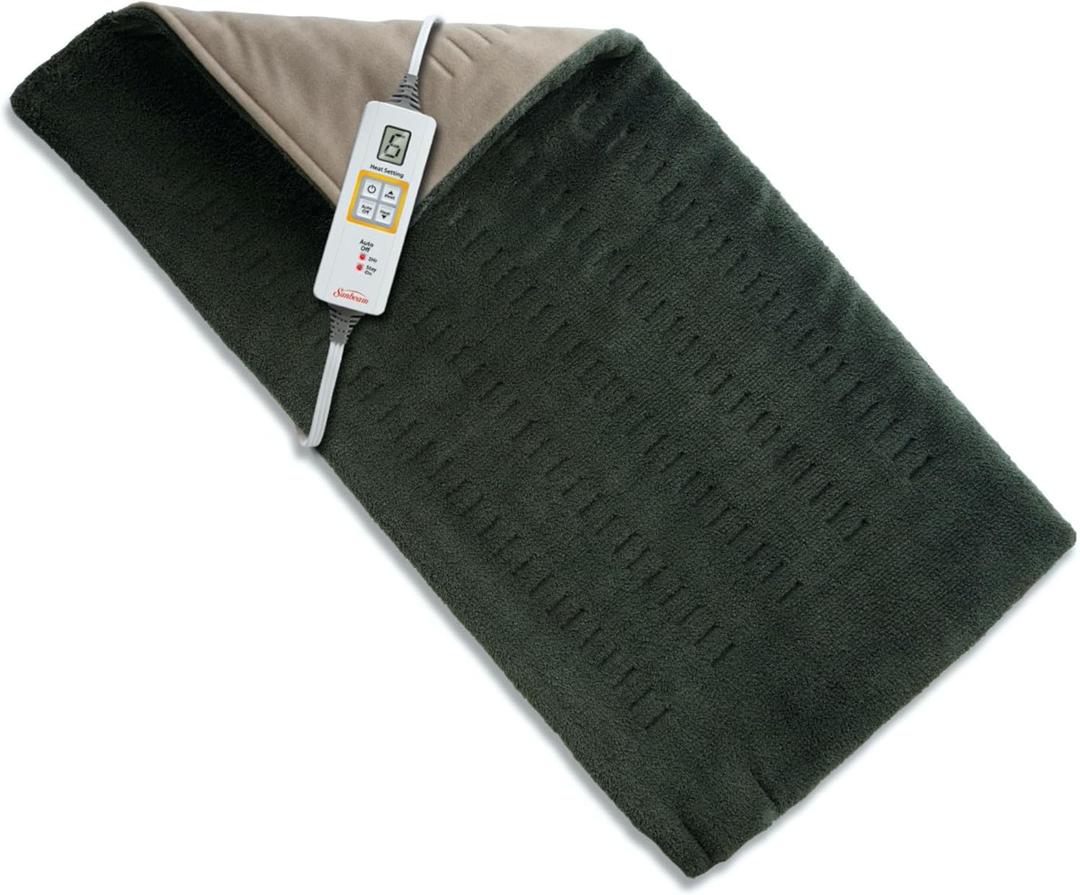 Sunbeam XL Heating Pad for Back Neck and Shoulder Pain Relief Auto Shut Off 6 Heat Settings Extra Large 12 x 24 Green Ideal for Muscle Aches and Arthritis Pain Dark Green