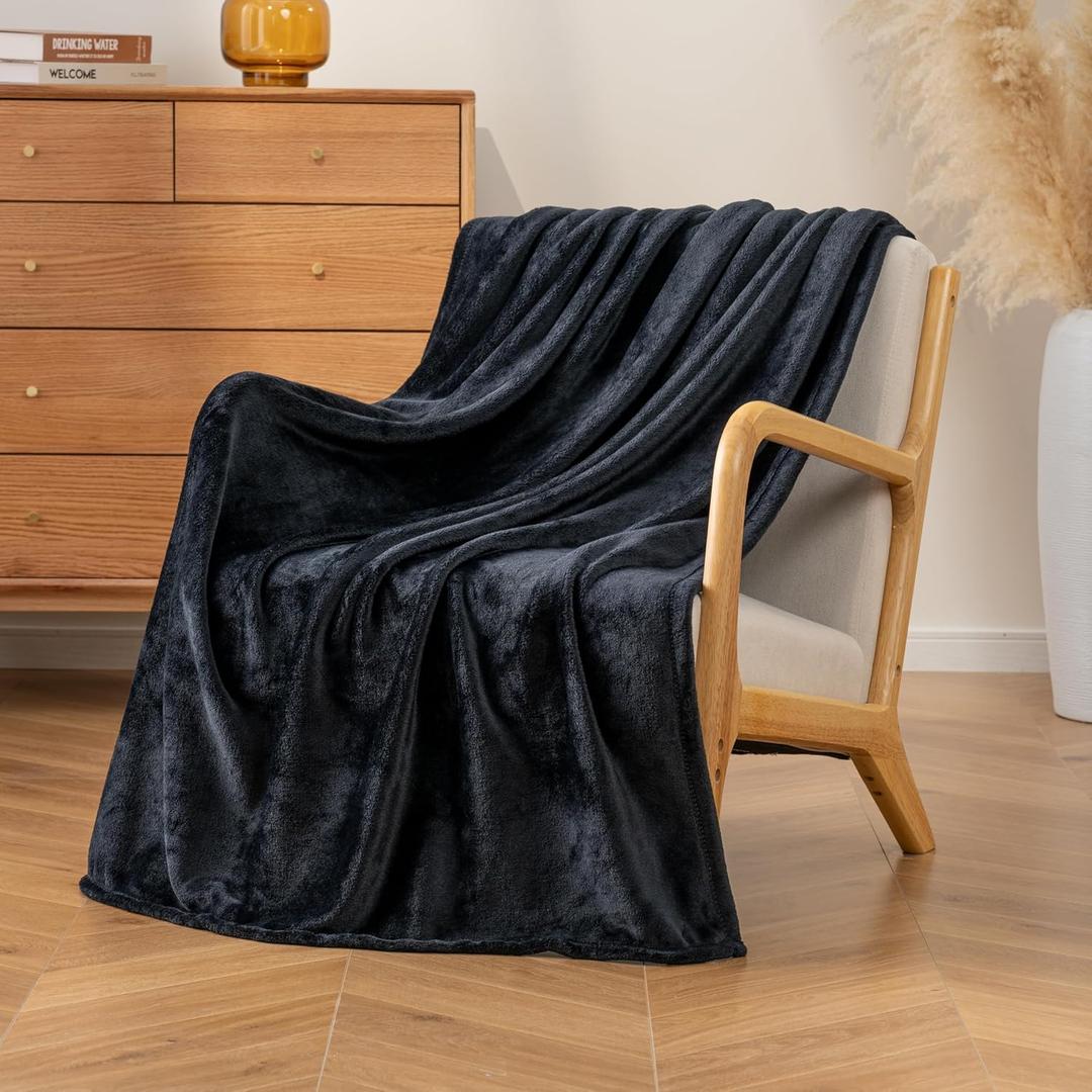 Luxury Fleece Warm Throw Blanket, Soft Lightweight Velvety Plush Throw for Couch and Bed, Cozy Comfy for All Seasons(Black, 5070 Inches)