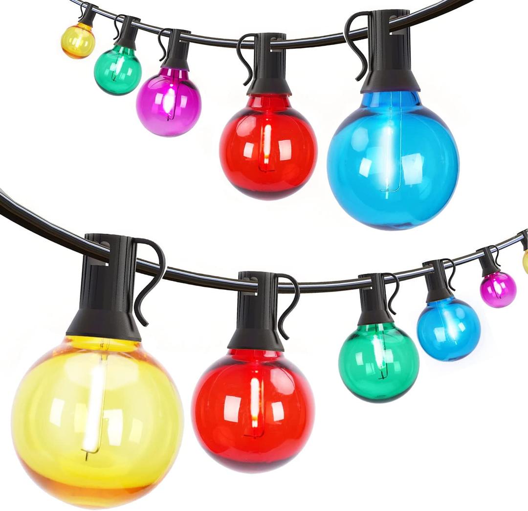 Afirst Colored Outdoor String Lights 25FT with 27 LED Bulbs Waterproof Multicolor Patio Lights for Christmas Party