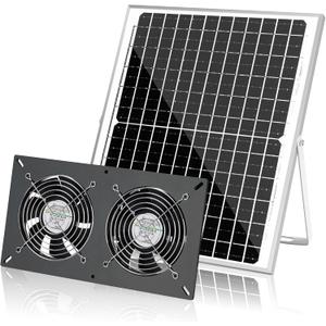Solar 2 Fan Kit, 25W Waterproofed Solar Powered Fans for Outdoor Chicken Coop, Greenhouse & Shed Intake or Exhaust Air