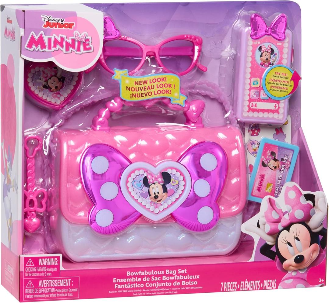 Disney Junior Minnie Mouse Bowfabulous Bag Set, 7-piece Dress Up and Pretend Play Toy Purse, Kids Toys for Ages 3 Up by Just Play