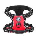 PoyPet 2019 Upgraded No Pull Dog Harness with 4 Snap Buckles, 3M Reflective with Front & Back 2 Leash Hooks and an Easy Control Handle [NO Need Go Over Dog’s Head (Red, M)