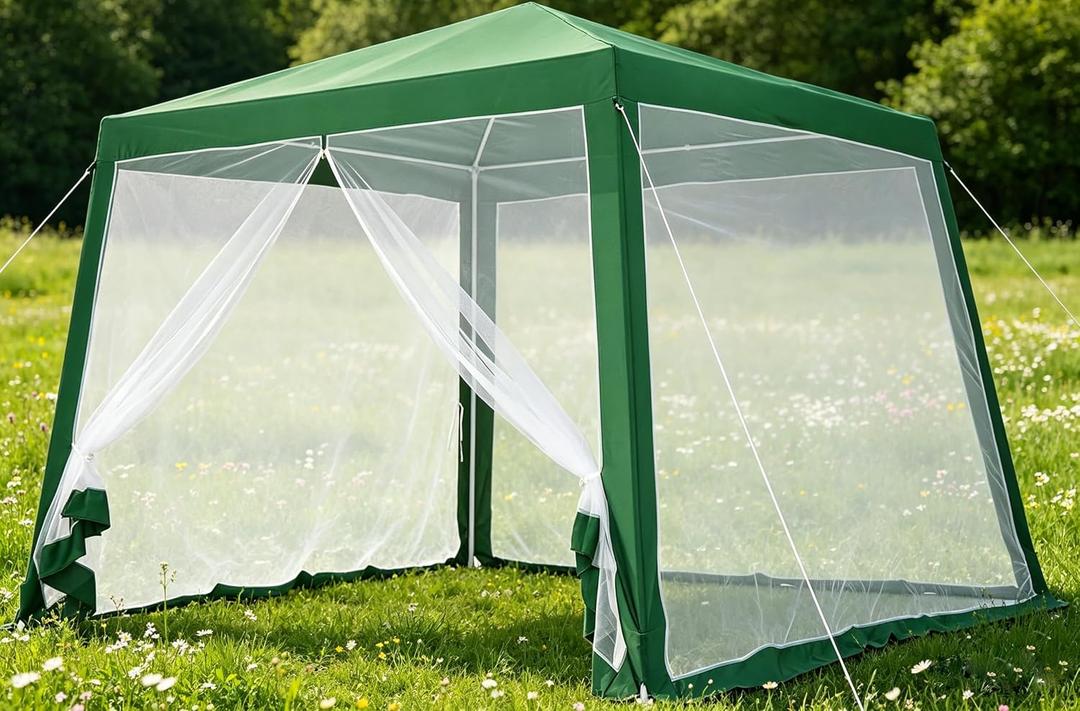 10x10ft Pop Up Canopy Tent with Mosquito Netting, Waterproof Outdoor Shade Shelter, Portable Gazebo for Camping, Garden, Patio, Deck, Picnic, Party