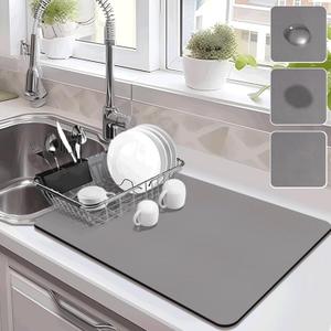 Drying Mat for Kitchen Countertops, Coffee Mat Hide Stain Rubber Backed Absorbent Dish Drying Mat (18" x 28", Dark Gray)
