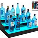 Royxen LED Lighted Liquor Bottle Shelf 3 Tier, 24 Inch Bar Shelf with Remote, Bottle Stand Multicolor Lighting Modes for Bars