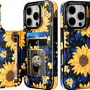 HAOPINSH for iPhone 16 Pro Wallet Case with Card Holder, Blooming Sunflowers Pattern Back Flip Folio PU Leather Kickstand Card Slots Case for Women Girls, Double Magnetic Clasp Shockproof Cover 6.3"