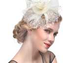 Women's Feather Mesh Flower Fascinator with Headband and Clip Wedding Tea Party Fascinator Hats for Ladies (Yellow)